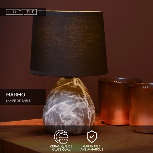 Lucide MARMO - Lampe de table - Ø 16 cm - 1xE14 - Noir - USP